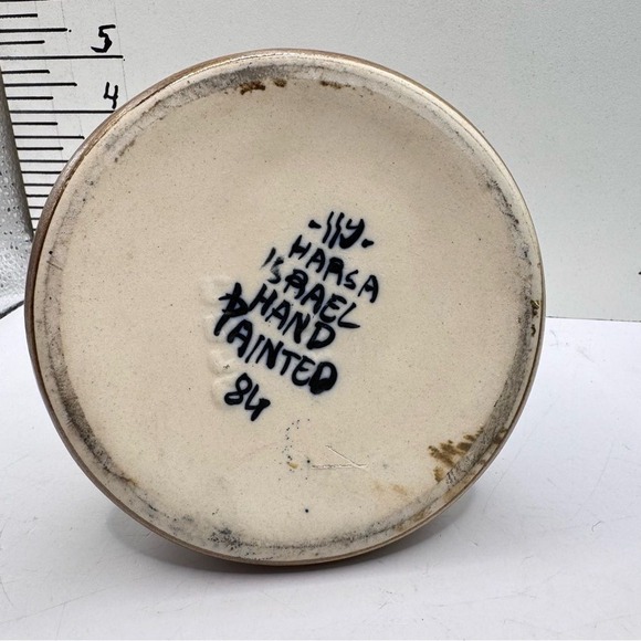 Vintage Harsa Israel hand painted Ceramic Vase blues greens browns cream 6" 1986 - Picture 8 of 12